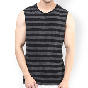 Custom high quality running wear grey and black color striped design 100%cotton customized logo sleeveless <b>shirts</b> for <b>man</b> - Product Image 1
