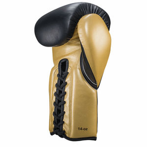 Golden <b>Lace</b> up Boxing <b>Gloves</b>, Professional <b>Black</b> Leather Boxing Sparring Training <b>Gloves</b> for Trainers - Product Image 2