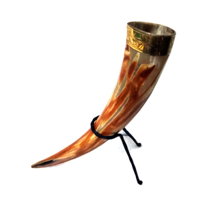 Cuerno de búfalo ajustado de latón para beber natural, taza de cuerno vikingo para beber medieval con soporte de hierro al por mayor - Product Image 5