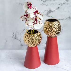 Florero decorativo moderno para el hogar, Hotel, restaurante, boda y fiesta, florero, decoración, florero de aluminio de Color rojo y dorado - Product Image 1