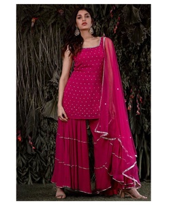 Phụ Nữ Rắn Kurti Với Sharara & Dupatta Màu Đỏ Sharara Phù Hợp Với Thiết Kế Thiết Kế Màu Xanh Mặc Bên Sharara Phù Hợp Với - Product Image 4