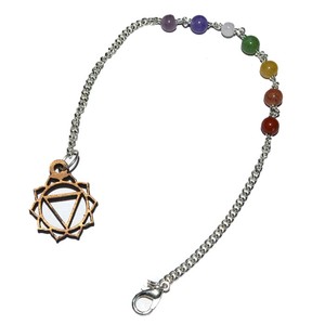 Péndulo de cristal de ágata natural con símbolos solares de siete chakras, cadena curativa, hallazgos de joyería - Product Image 1