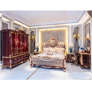 Mueble de dormitorio de madera tallada a mano, mueble de dormitorio con acabado de nogal, tallado a mano, tamaño King - Product Image 1