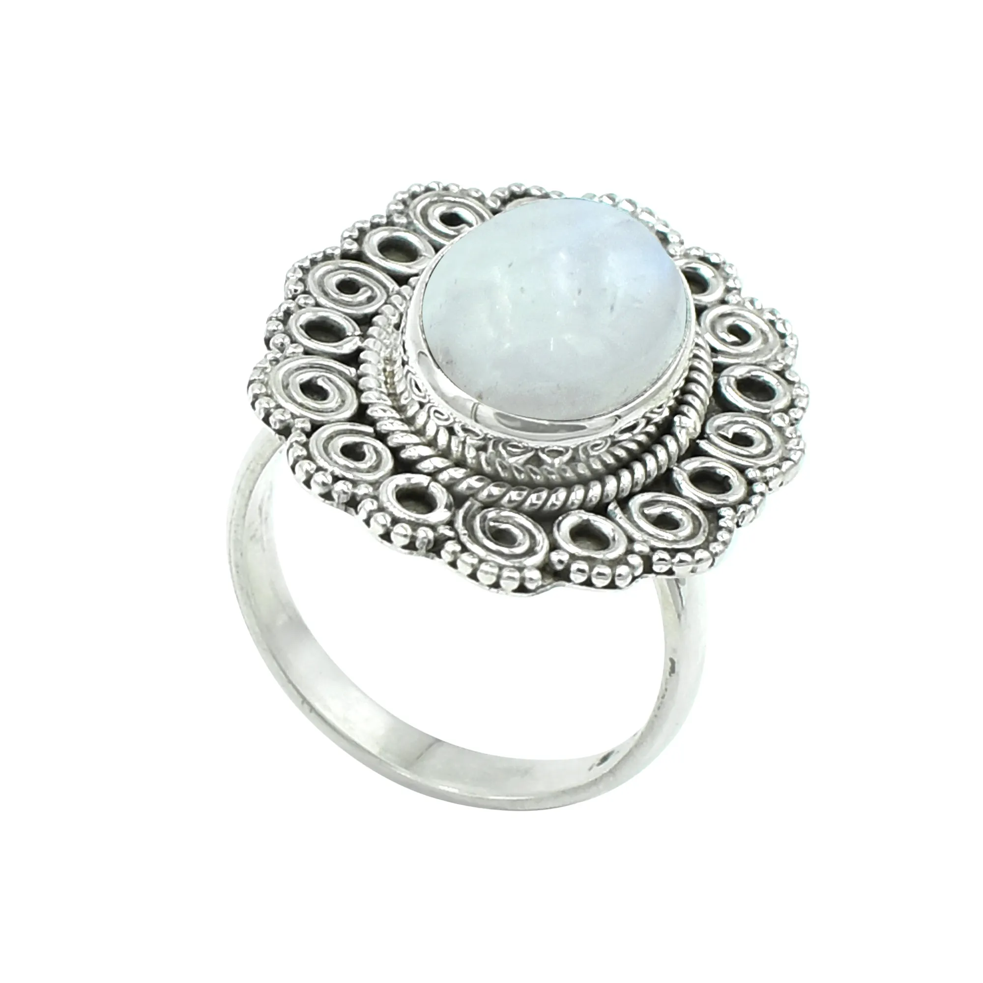 Anel de prata esterlina 925, pedra preciosa natural da lua, arco-íris, fabricante de joias de prata artesanal