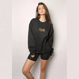 Sudadera bordada de gran tamaño Beige para mujer, Jersey ligero sólido, cuello redondo, Sudadera con capucha de invierno, logotipo frontal grueso y cálido para niñas - Product Image 1