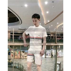 Men's two-piece sweat suit short sleeve trend hooded casual shorts sets - Product Image 3