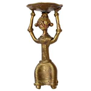 Fancy <b>Brass</b> Candle Stand With Embossed Figure Design Handmade For Home Decoration - Product Image 2