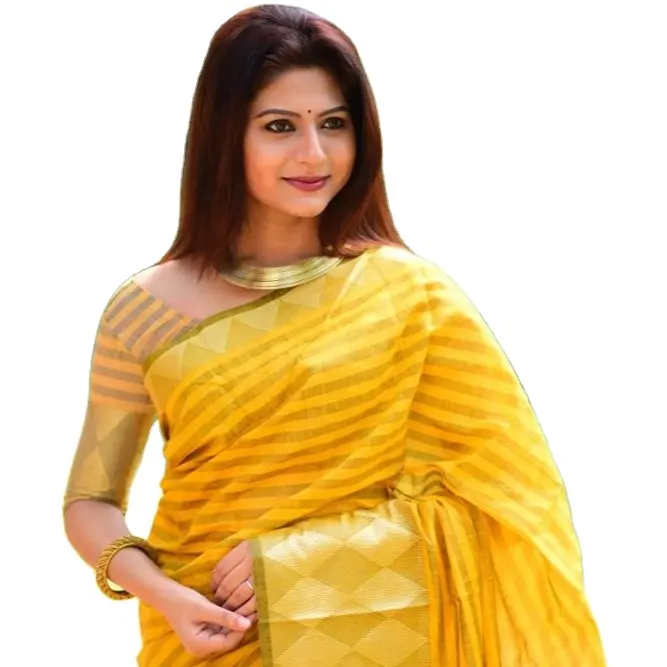 Latest Designer 2023 Fashionable Delhi Famous Chanderi Fabric Trendy Colorful Linen Printed Designer Sari