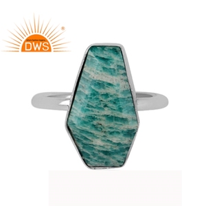 การออกแบบใหม่โลงศพรูปร่าง Amazonite พลอย925งบเงินปรับผู้ผลิตเครื่องประดับแหวนเงิน - Product Image 1