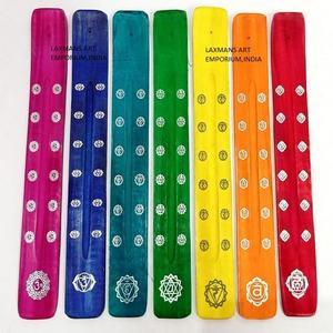 Nuevo mango madera multicolor 7 Chakra impreso varitas de incienso quemadores/soportes al por mayor de La India - Product Image 1