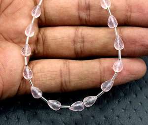 Cuentas de Briolette con forma de lágrima, 21 unidades, pequeñas y facetadas, piedras preciosas naturales de cuarzo rosa para pulsera, collar, joyería - Product Image 2