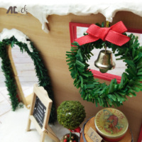 Miniature rouge en forme de remorque, boîte cadeau, matériaux bois, papier, plastique, fer, jute, mousse, décorations de Noël DIY, montage facile, maison de poupée, enfants