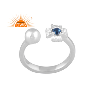 Anillo ajustable de piedras preciosas de Topacio Azul Londres Natural de plata de ley fina, joyería para mujer, regalo para ella - Product Image 1