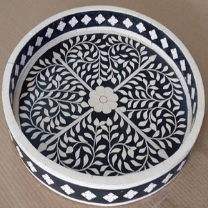 Meilleure qualité indien fait à la main Lamtierartz carré blanc nacre plateaux servant Floral Design bois os acrylique nourriture - Product Image 2