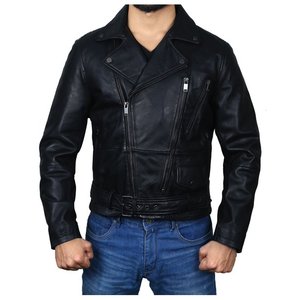 Veste de motard en cuir véritable pour hommes, coupe cintrée, Design mode d'hiver, disponible en couleurs - Product Image 4