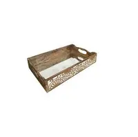 Outside Handmade Design Serving Wooden Trays Natural Wood Food Serving Trays White Antique Painted Finishing