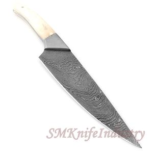 Custom Hand-Made Modern Damascus Steel Chef <b>Knife</b> Set with Camel Bone Handle Grip & Leather Sheath Cover for <b>Kitchen</b> Use - Product Image 2