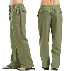 Casual Men's Drawstring Straight Pants Loose Cotton Linen Trousers Beach Pants with Multi-pockets Design - Product Image 6