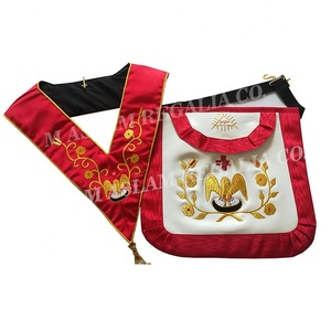 Kit de tablier en cuir 18 degrés Rite écossais en fil métallique fait à la main ruban rose avec logo brodé usage sanitaire - Product Image 3