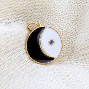 Pavé de diamante blanco y negro, esmalte Azul zafiro, Gema de diseñador, 16 MM, abalorio, colgante, joyería Unisex, venta al por mayor - Product Image 1