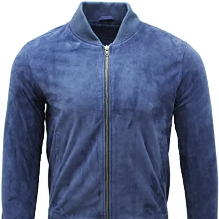 2021 bombacı tarzı erkek süet ceket mavi hakiki süet mükemmel kalite-toptan fiyat