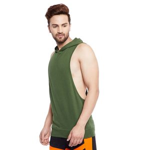 Mens Olive Green Hooded <b>Stringer</b> <b>Vest</b> for Gym Workout tank Top with Hood Sleeveless with Custom logo Printing on Wholesale Price - Product Image 3