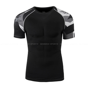 ขายส่งที่กำหนดเอง BJJ การบีบอัดเสื้อยืดแขนสั้นจะทำเพื่อประสิทธิภาพโรงงานทำ BJJ ผื่นยามผู้ชายระเหิด - Product Image 3