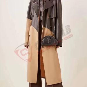 Nouvel arrivage de manteaux d'hiver à la mode avec patchwork de manteaux de mode à manches en cuir PU avec ceinture fabriqués par Qasaabco - Product Image 4