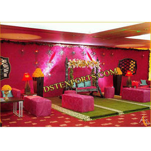 Designer <b>Mehndi</b> Stage With Swing Asian Wedding Mehandi Swing Stage <b>Decoration</b> Hindu Wedding Mehandi Stage - Product Image 1