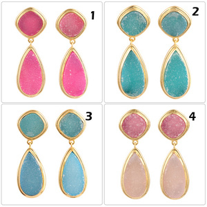 Pendientes colgantes de oro de 24 quilates para niñas, aretes colgantes, oro de 24 quilates, estilo bohemio, natural, aqua sugar, regalo de San Valentín - Product Image 2