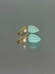 925 sterling argent aqua calcédoine pierres précieuses boucles d'oreilles - Product Image 3