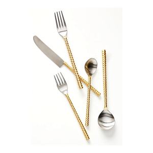 Brass Ribbed Long <b>Round</b> Handle Cutlery Set with Stainless Steel Silver Plated Heads flatware - Product Image 5