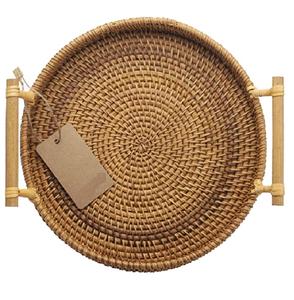 ถาดเสิร์ฟอาหารหวายแบบทันสมัยถาดกลมสีน้ำตาลทอเหมาะที่สุดสำหรับของหวานและการเสิร์ฟอาหาร - Product Image 1