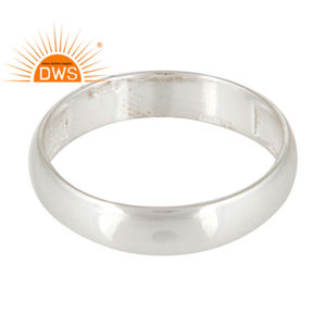 Bague de Fiançailles et de Mariage Large en Argent Sterling Massif Poli Miroir avec Sertissage Clos, Plaqué Rhodium, Tendance et Classique pour Fête - Product Image 1