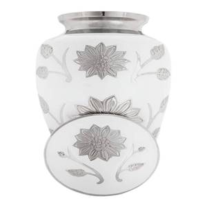 Urne funéraire en émail blanc pour cendres humaines – Motif tournesol argenté, urne commémorative pour adulte avec couvercle, grande urne funéraire de 200 pouces cubes - Product Image 5
