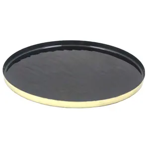 Hot Selling Serveware Iron Round Plate Black And Brass Colour Wall Decorative And Serving Plate For Restaurant