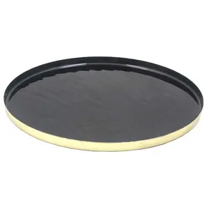 Vente chaude Serveware Fer Plaque Ronde Noir Et Laiton Couleur Mur Décoratif Et Assiette De Service Pour Restaurant