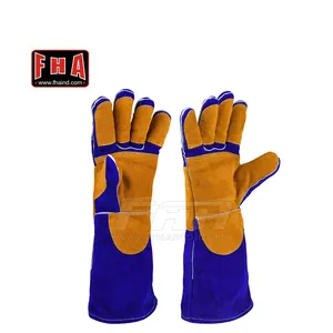 Üretici yüksek kalite ekonomi deri eldiven kaynak eldivenleri yangına dayanıklı kaynak eldivenleri