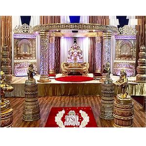 Look traditionnel mariage indien Mandap configuration fibre dorée sculpté mariage Mandap configuration sud-indien Manavarai mariage Mandap USA - Product Image 1