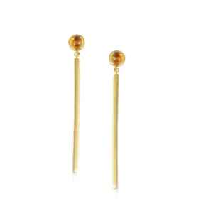 Top sale high quality citrine gemstone 14K gold plating 925 sterling silver stud dangle earring