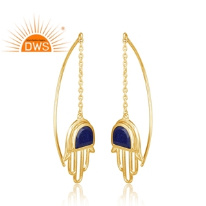 Pendientes Colgantes de Plata de Ley 925 con Lapislázuli Natural y Diseño Hamsa, Tendencia 2026, para Mujer, Fabricante de Joyería - Product Image 3