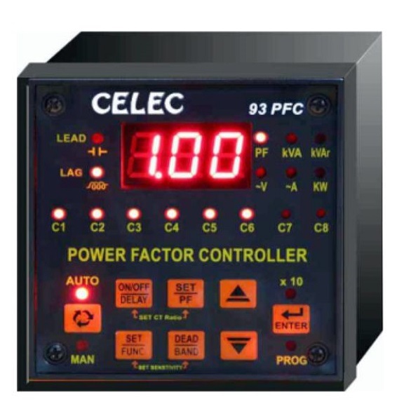 CELEC 93PFC 6s 6-Stage Automatic Power Factor Controller Relay with 1.00" LED Display 240V-415V for Industrial & Commercial Use