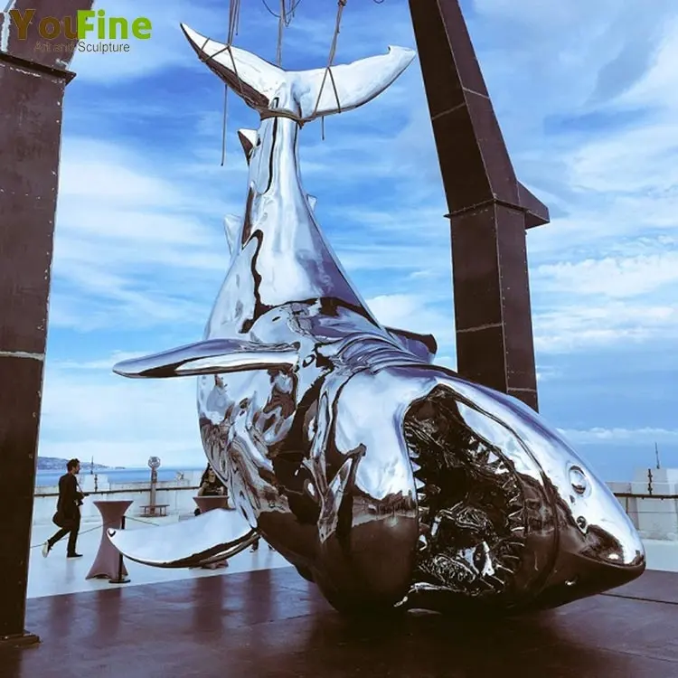 Levensgrote Outdoor Rvs Shark Sculptuur