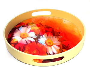 Plateau de service en bois écologique personnalisable laqué de forme ovale imprimé paon pour un usage domestique ou cadeaux promotionnels de mariage - Product Image 5