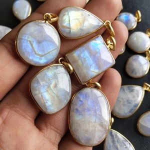 Colgante de Piedra Lunar de labradorita Natural, Colgante de Piedra, cuentas de piedra lunar rellenadas de oro, color negro, gran oferta - Product Image 5