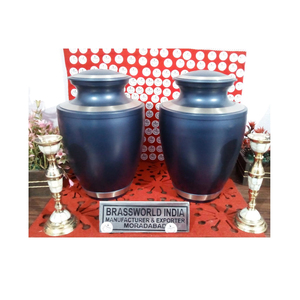 Urna Funeraria de Aluminio Azul Estilo Americano para Adultos de Brassworld India, Artículos Funerarios Premium - Product Image 1