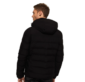Veste bouffante en laine noire à manches longues pour hommes, avec fermeture éclair, tenue d'hiver décontractée intelligente avec col à capuche - Product Image 2