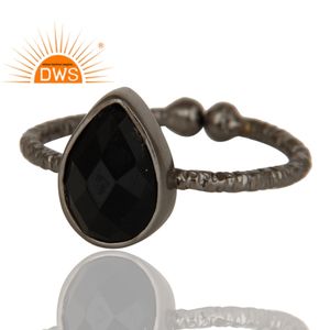 Black Onyx Gemstone Ring Textured Sterling Silver Black Rhodium Plated Ring Handmade Adjustable Ring Manufacturer - Product Image 2