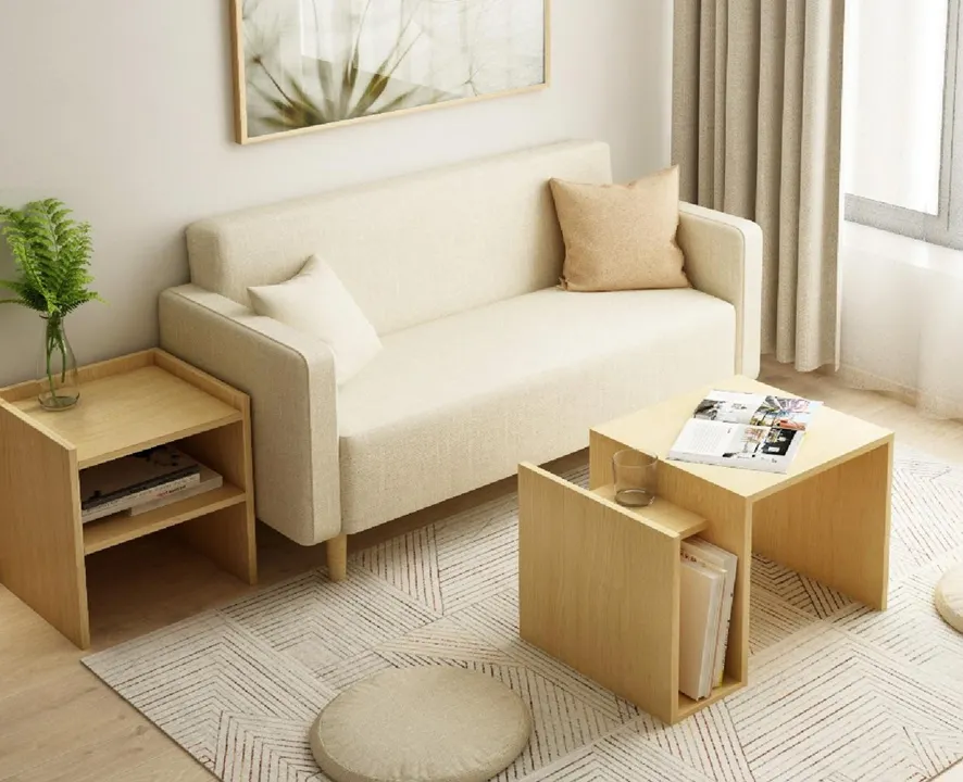Modern Japanese Style Living Room Solid Wooden Frame Sofa