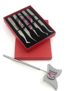 Pince à épiler d'extension de cils en acier inoxydable de styles différents en vente en gros avec miroir au design papillon Instruments de beauté avec logo personnalisé - Product Image 4
